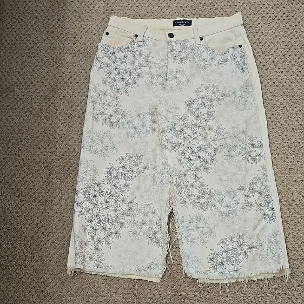 Overdrive Cream and Gray Floral Womens Vintage Skirt Size S